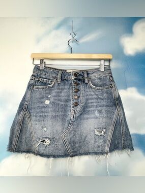 Free People distressed denim mini skirt